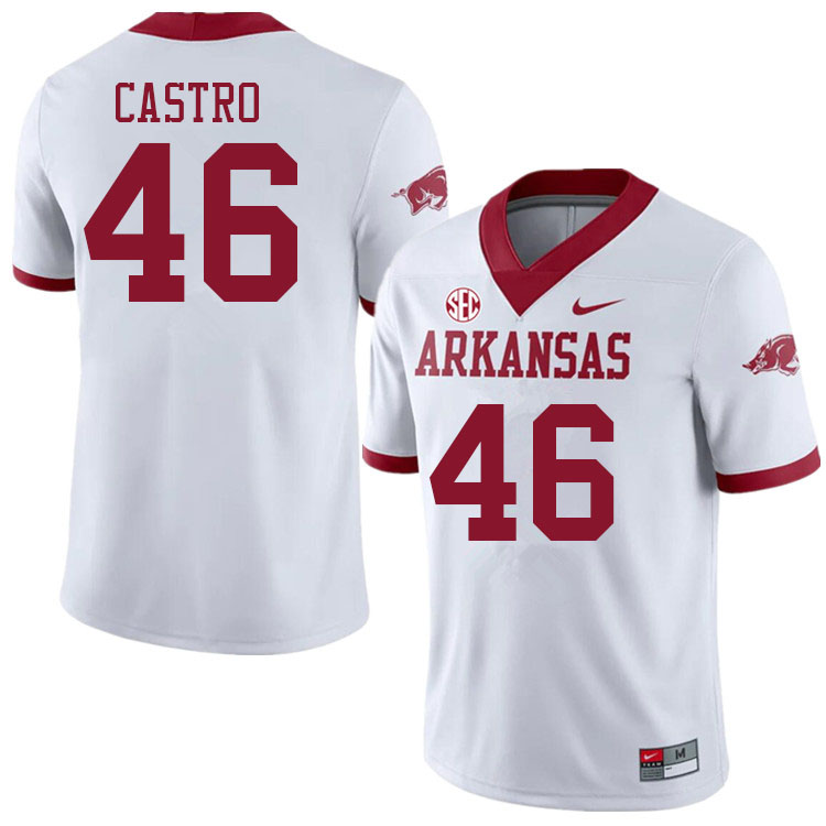Men #46 Francisco Castro Arkansas Razorbacks College Football Jerseys Sale-Alternate White - Click Image to Close